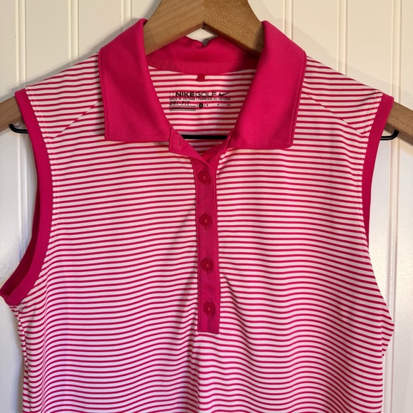 Nike Golf Dri-Fit Womens Victory Stripe Sleeveless Pink & White Polo Shirt Small - Picture 2 of 9